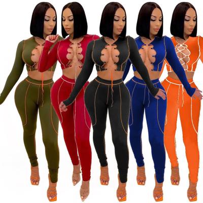 China 2021 Breathable New Design V-neck Autumn Two Piece Set Women's Casual Pants Two Piece Set for sale