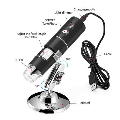 China Hot Sales Video Mode WiF Electronic Microscope 1080P HD Digital Microscope for Android iPhone USB Microscope with LCD 8 Light for sale