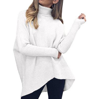 China Women's Anti-Wrinkle Asymmetrical Sleeve Edge Long Batwing Turtle Neck Casual Pullover Sweater Knit Tops for sale