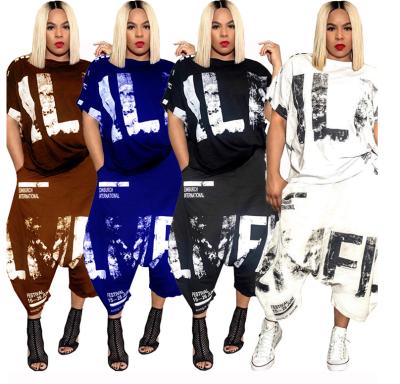 China Lady 2 Pcs QUICK DRY Letter Print Loose Plus Size Outfit Summer Women Two Piece Set for sale