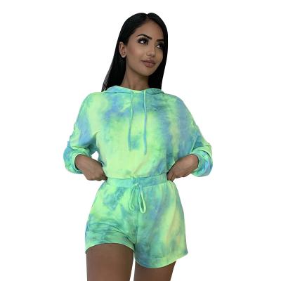 China QUICK DRY Dye Tie Dye Long Sleeve Tops And Shorts Lounge Wear Teams 2 Piece Shorts Set For Women for sale