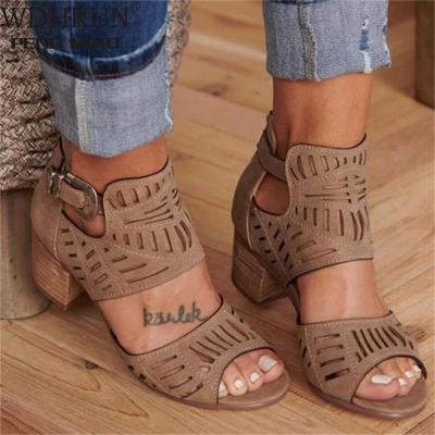 China Fashion Trend Mid Summer Heel Filiberto Buckle Slip On Ladies Shoes Open Toe Sandals 2020 Casual Wedding Pumps Women Women for sale