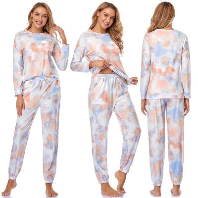 China Autumn New QUICK DRY Fashion Women's Long Tie Dye Pajamas Set Two-Piece Set Dye Suit for sale