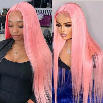 China Wholesale Price 100human Good Luck Body Wave Hair Cuticle Aligned Carriage Pink Color HD Lace Front Transparent Wig For Women for sale