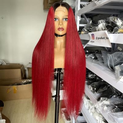 China Superb Drawn Raw Drawn Swiss Lace Front Wigs Body Wave Red Color Double Closure Lace Front Wigs HD 13x4 13x6 Double 2x6 Kim K Good Luck for sale