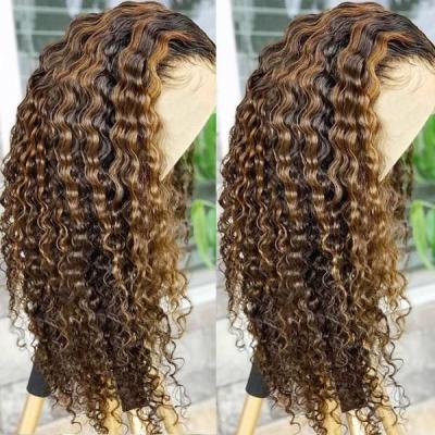 China GL Piano Color Body Wave Deep Curly Blonde Highlight Lace Frontal Hair Hd Lace Front Wigs Highlighted Piano Color Deepwave for sale