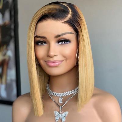 China Closure 1B 27 Bob Wigs, Hot Selling Blunt 1B 27 Brazilian Body Wave GL Hair Bob Lace Front Wigs, 100% Real Virgin Remy Hair Wig for sale