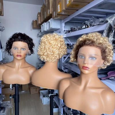 China 100% Wholesale Commercial Body Wave Brazilian Hair Full Lace Frontal Pixie Wig Hair Wig New For Black Women for sale