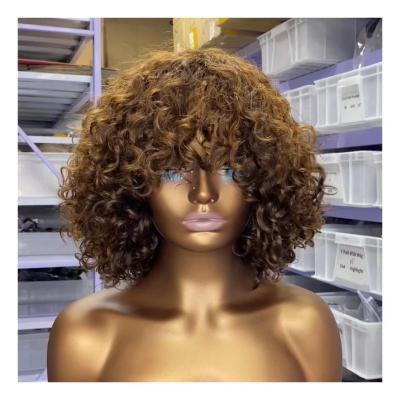 China Curly Body Wave Good Luck Hair Wigs With Bangs Remy Color 99j Short Glueless Bob Full Machine Made Wigs For Women for sale