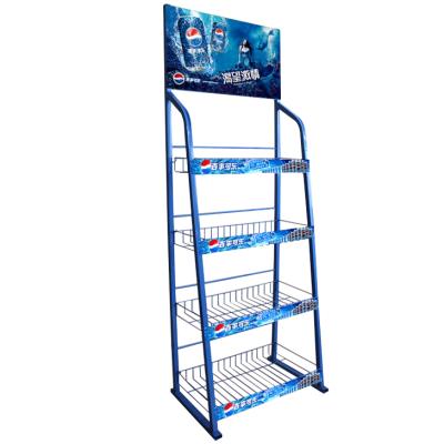 China Private Custom Beverage Display Rack Metal Floor Display Stand For Supermarket Shelves for sale