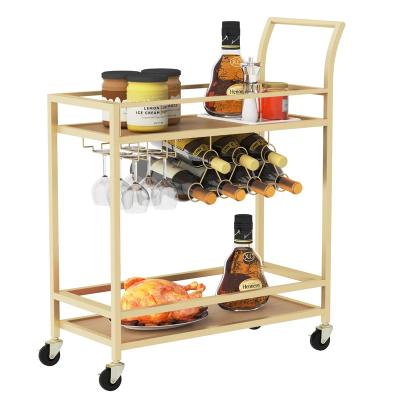 China Wholesale 2 Tier Movable Steel Floor Wine Glass Free Standing Rack Brochure Holder Metal Poster Wine Racks Under Cabinet Bar Cart With Wine Rack for sale