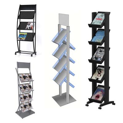 China Wholesale Standing Floor Standing Large A4 Brochure Display Rack Metal Catalog Brochure Magazine Display Rack Poster Stand Rack for sale