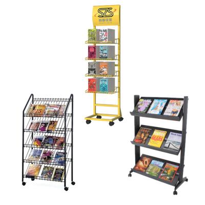 China Comic Shop Display Stand Wall Comic Shop Display Metal Comic Book Shelf Display Rack Holder With Wheels Customized Size for sale