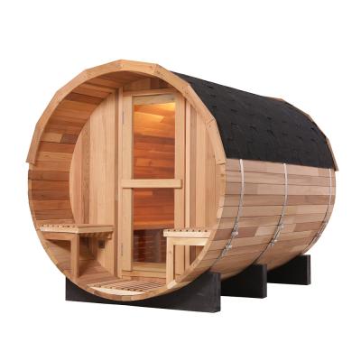 China Outdoor Sauna Traditional Wooden House Style Garden Barrel Sauna for 2-4 Persons for sale