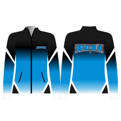 China Custom Made Breathable Cheerleader Warm Up Jackets Sublimation Print Cheerleading Dance Rhinestones Jackets for sale