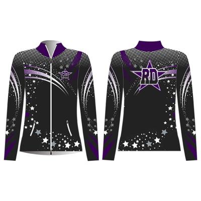 China Wholesale Customized Breathable Design Cheerleading Jacket Women Sublimation Polyester Cheer And Dance Warm Up Tracksuit for sale