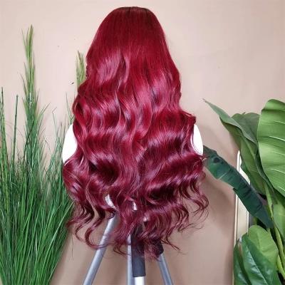 China Body Wave #99J Burgundy Brazilian Hair 13x6 HD Lace Frontal Wig For Women Colored Human Hair Full Lace Front Wigs for sale