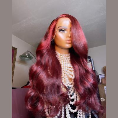 China Body Wave #99J Burgundy Brazilian Hair 5x5 HD Lace Frontal Wig For Women Colored Human Hair Full Lace Front Wigs for sale