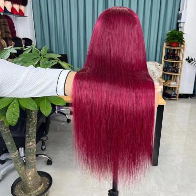 China Body Wave #99J Burgundy Wine Red Brazilian Straight Hair 4x4 HD Lace Closure Wigs For Black Women Full Lace Human Hair Wigs for sale