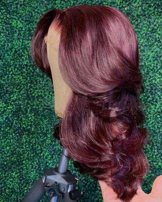 China Body Wave #99J Burgundy Body Wave Brazilian Hair 4x4 HD Lace Frontal Wig For Color Women Human Hair Full Lace Front Wigs for sale