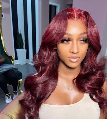 China Body Wave #99J Burgundy Malaysian Hair 360 HD Full Lace Body Wave Frontal Wig For Color Women Human Hair Full Lace Front Wigs for sale