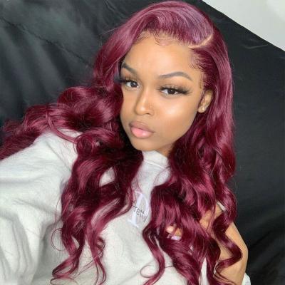 China Body Wave #99J Burgundy Body Wave Chinese Hair 360 HD Lace Frontal Wig For Women Colored Human Hair Full Lace Front Wigs for sale