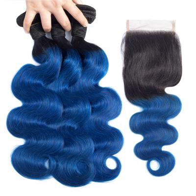 China Curly Curly Ombre T1b/10A Blue Brazilian Body Wave Hair Weave Bundles Hair Wholesale Vendor For Color Women Hair Extensions for sale