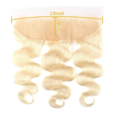 China Straight Blonde Peruvian Hair 13x4 Body Wave 613 Lace Up Headband With Baby Hair Natural Hairline 613 Ear To Ear Hair Frontal Closure for sale