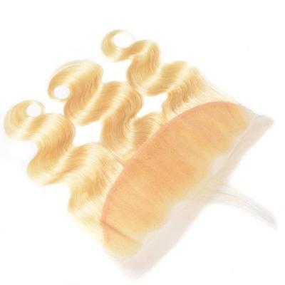 China Straight Blonde Brazilian Hair 13x4 Body Wave 613 Lace Up Headband With Baby Hair Natural Hairline 613 Ear To Ear Hair Frontal Closure for sale