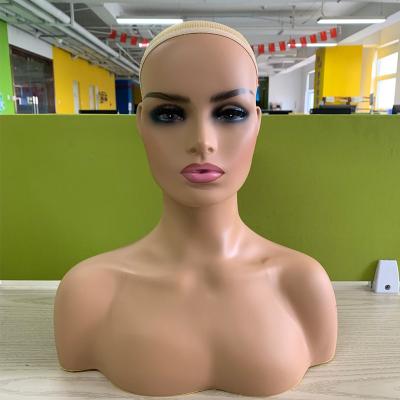 China Realistic Head Female Sex Store Realistic Women Mannequin Mannequin For Wig Earring Hat Display Head With Shoulders Female Mannequins for sale