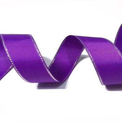 China High quality silver high tenacity edge polyester grosgrain ribbon for gift package for sale