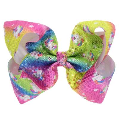 China 6 Colors Eco - Friendly Wholesale Glitter Unicorn Jojo Hair Bows , 7 Inch Hair Clip for sale