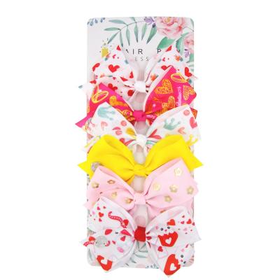 China eco-friendly 6pcs per card hair bow sets, 5 inch grosgrain ribbon hair bows for sale