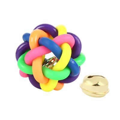 China Good Quality Stocked Teeth Cleaning Rubber Squeak Toy Chewing Colorful Dog Pet Chewing Ball With Bell for sale