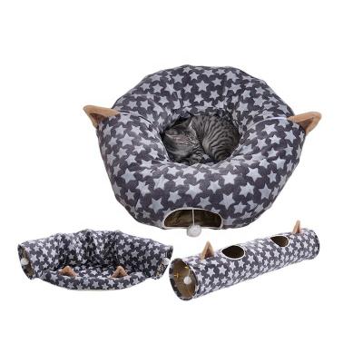 China New Running Flocking Scratch Stocked Cat Tunnel Factory Resistant Gray Star Pattern Cotton Cat Tent And Tunnel for sale