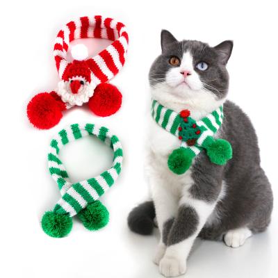 China Sustainable Pet Knitted Wool Striped Scarf Cat Dog Christmas Tree Senior Adjustable Collar Bib Scarf for sale