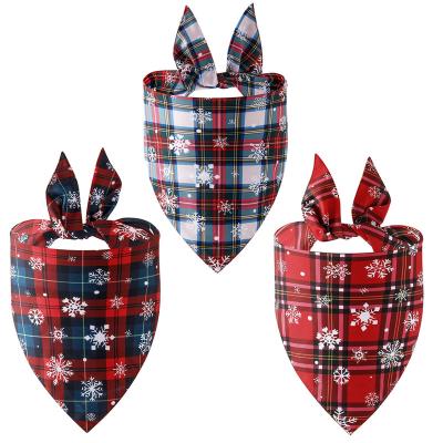 China New Viable Plaid Snowflake Double Pet Towelette Christmas Pet Saliva Towelette Dog Accessories Scarf for sale