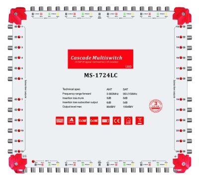 China Low insertion loss 17 in 24 satellite diseqc 2.0 multiswitch and ku band cascadae satellite multiswitch for sale