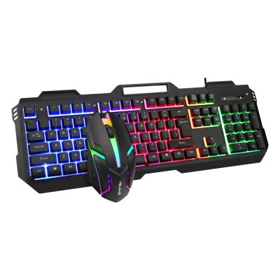 China MI lang T806 metal iron manipulator feeling wired gaming keyboard and mouse set wired colorful luminous floating key for sale