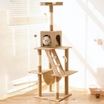 China Sustainable Cat Tower with adjustable base for indoor cats, multi-level Cat Condo with lining posts and large perch for sale