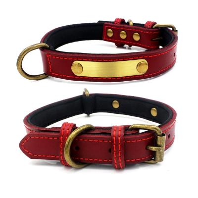 China Real Leather Stainless Steel Dog Cat Collars With Customized Engraved DETACHED Name Tag for sale