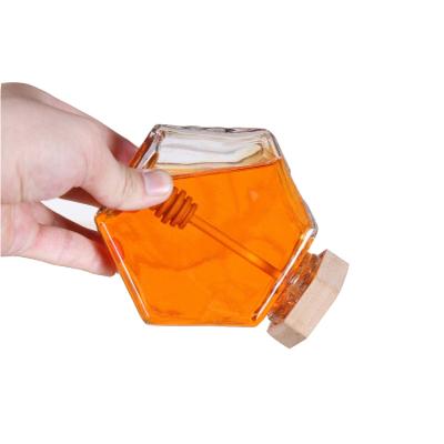 China Honey / Block High Quality Custom Label Design Honey Jar Jam Bottle With Lid Packaging Glass Honey Container Glass Hexagon for sale