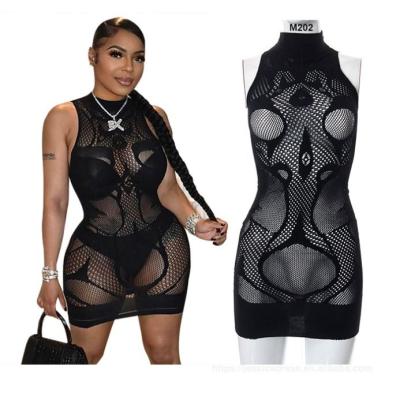 China M202-cheap breathable women casual dress see through dress mesh black mini club dress for woman for sale