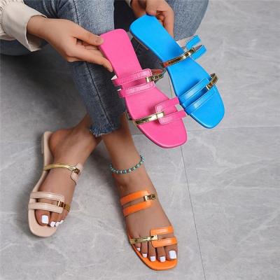 China W4900-cheap price designer beach slipper shoes breathable patchwork women's flat sandals for sale