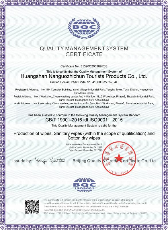 ISO9001 - Huangshan Nanguozhichun Tourists Products Co., Ltd.