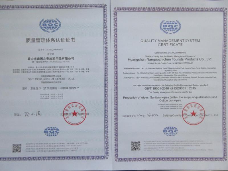 ISO9001 - Huangshan Nanguozhichun Tourists Products Co., Ltd.