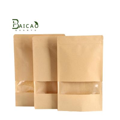 China Recyclable Kraft Paper Food Packaging Stand Up Pouch Kraft Paper Holder Up Pouch Kraft Paper Bag With Clear Window for sale