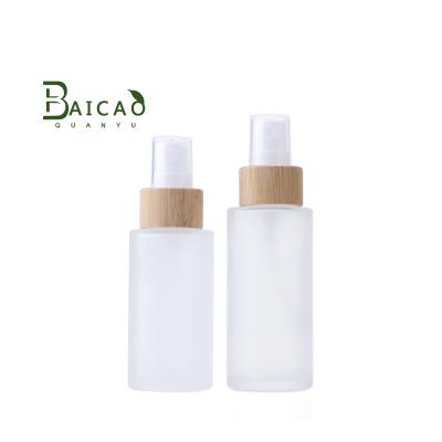 China Cosmetic Packaging 20ml 120ml Bamboo Cosmetic Packaging Spray Bottle Bamboo Lotion Pump for sale