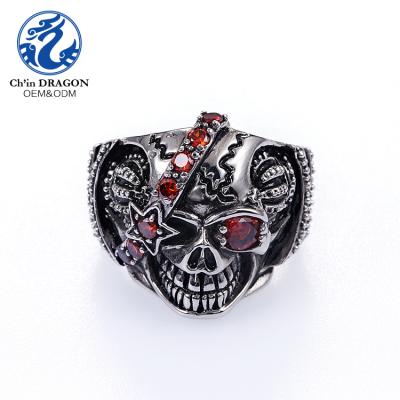 China New Fashion Men's HipHop Jewelry Cool Ring Prong Setting Ruby Skull Ring for sale