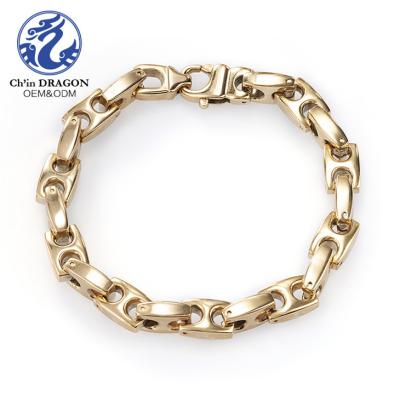 China Hiphop Jewelry Mens 14K Gold Stylish Cuban Link Bracelet+14K Pure Gold Bracelet for sale